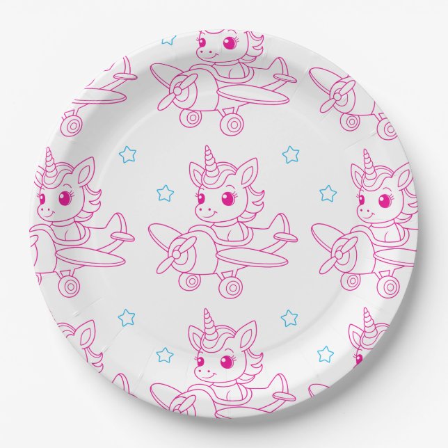 Assiettes En Carton unicorn theme pink (Devant)