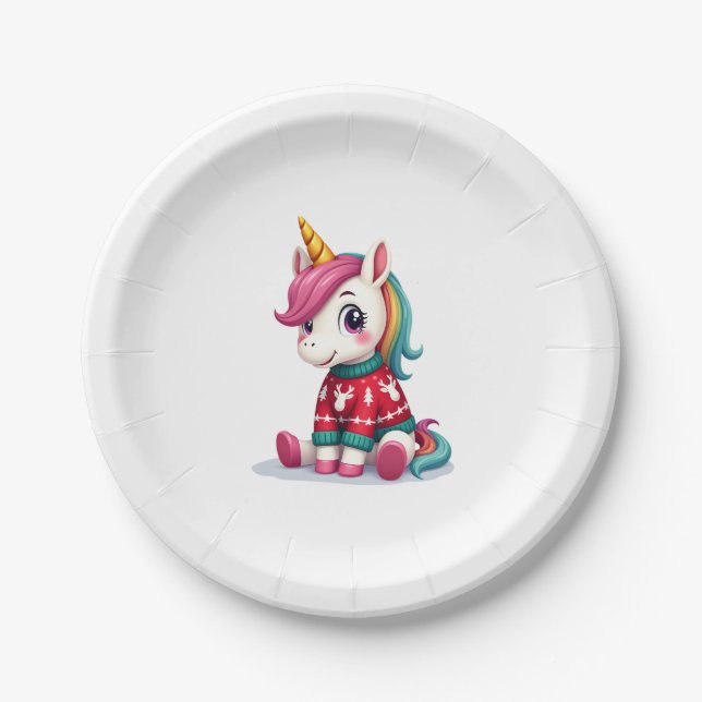 Assiettes En Carton Unicorn with Christmas Sweater Unicorn Girls Chris (Devant)