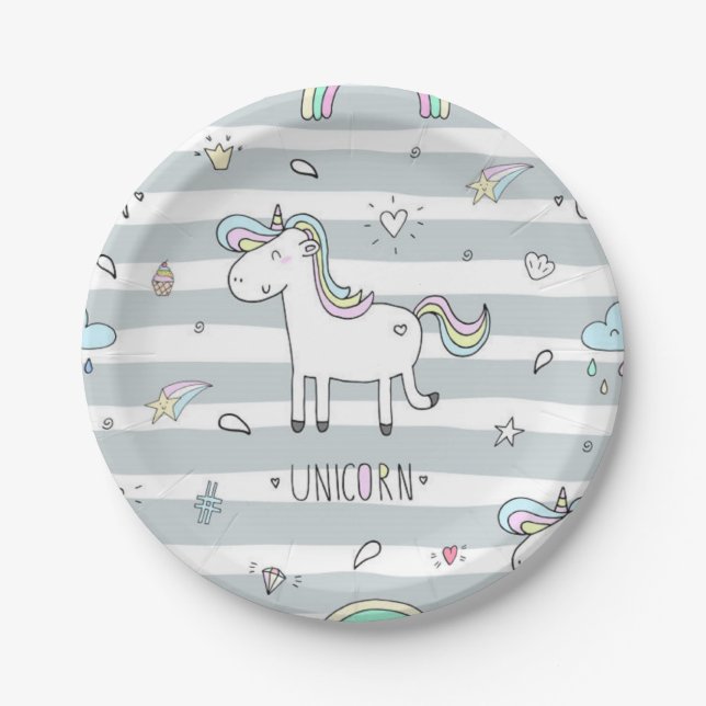 Assiettes En Carton Unicorne (Devant)