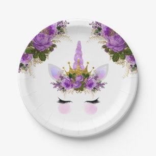 Assiettes En Carton Unicorne florale violette Princesse