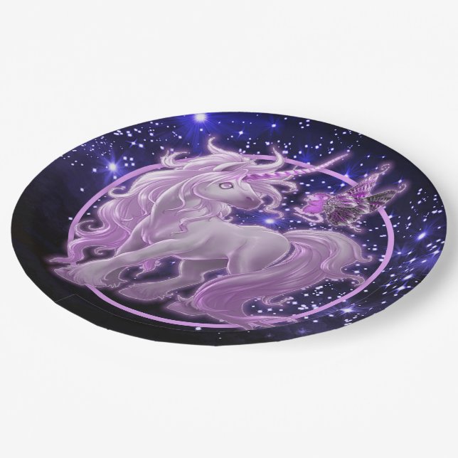 Assiettes En Carton Unicorne rose de Galaxy (Angle)