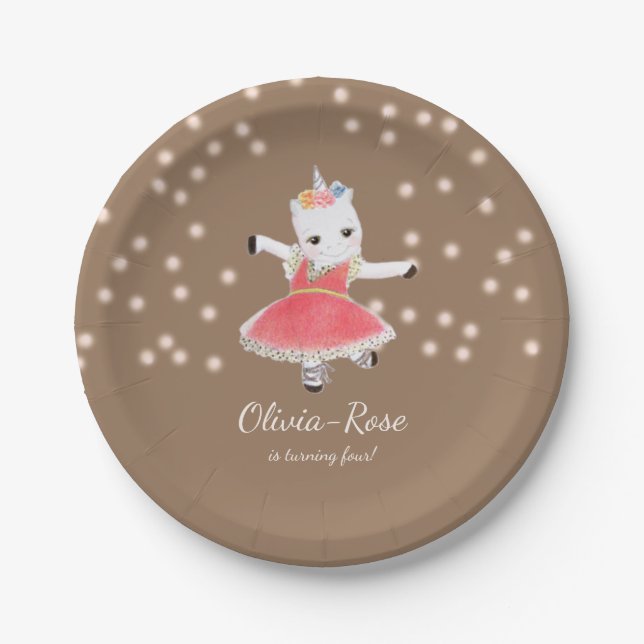 Assiettes En Carton Unicorne rose magique Ballerina Fille Anniversaire (Devant)