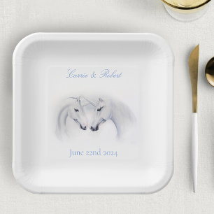 Assiettes En Carton Unicornes blanches Aimer Couple