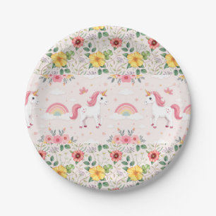 Assiettes En Carton Unicornes & Fleurs Botaniques, Rainbows, Fête