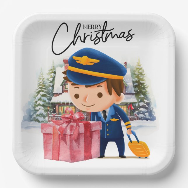 Assiettes En Carton Uniforme pilote avec thème de Noël (Recto)