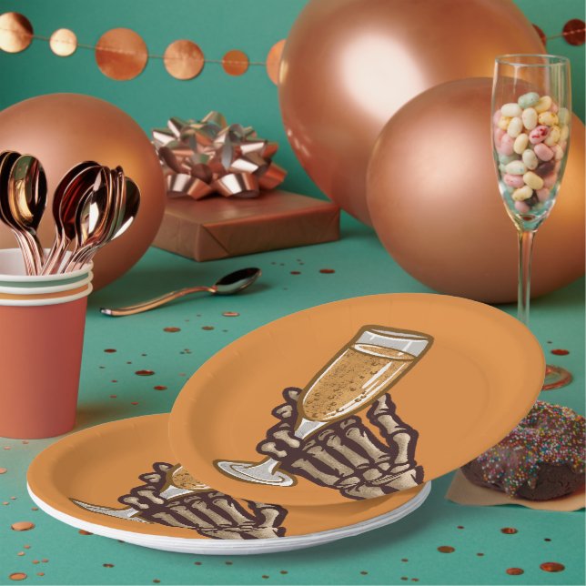 Assiettes En Carton Unique Skelton Halloween à la main et à boire pour (Multi)