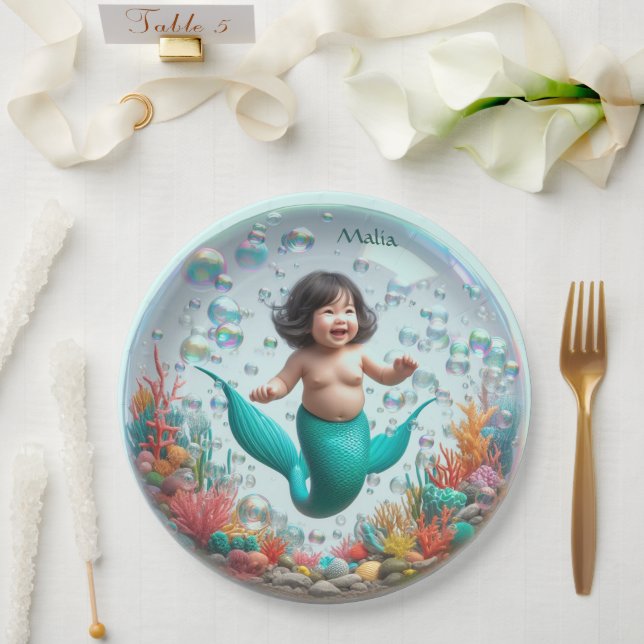 Assiettes En Carton Unisex Asian Baby Mermaid Bubble (Mariage)