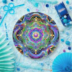 Assiettes En Carton Univers Mandala Couleurs Psychédéliques
