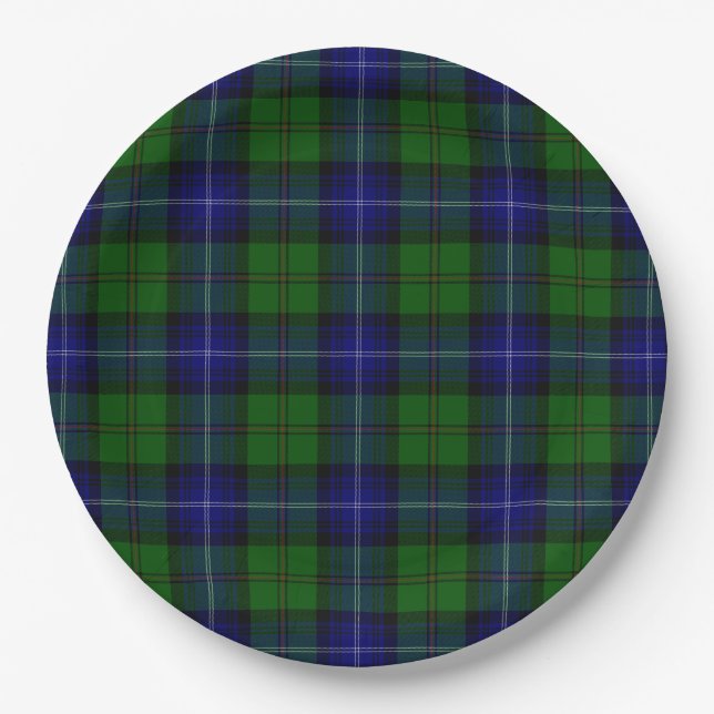 Assiettes En Carton Urquhart tartan bleu vert plaid (Devant)