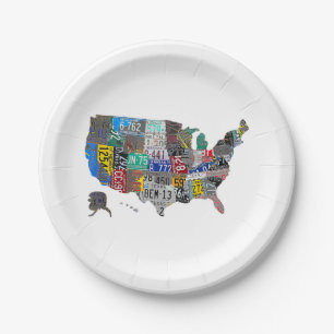 Assiettes En Carton US American United States Map Flag License Plate A