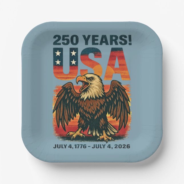 Assiettes En Carton USA 250 Years – Patriotic Bald Eagle July 4th 2026 (Recto)