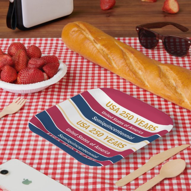 Assiettes En Carton USA 250 Years Semiquincentennial Patriotic Stripes (Pique-nique)