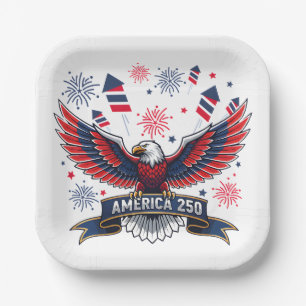 Assiettes En Carton USA 250e anniversaire aigle patriotique pétard