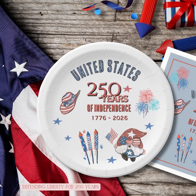 Assiettes En Carton USA 250th Anniversary Patriotic Gnome Paper Plates (USA 250th Anniversary Patriotic Gnome Paper Plates)