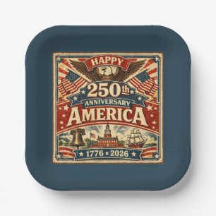 Assiettes En Carton USA Amérique 250e anniversaire vintage patriotique