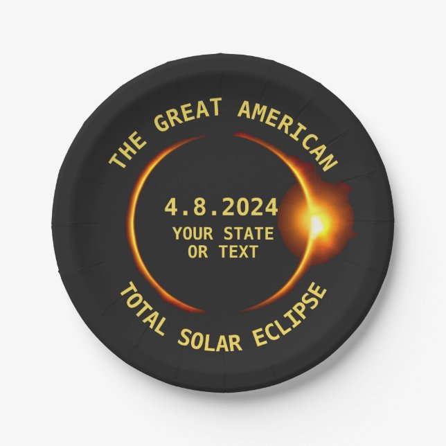 Assiettes En Carton USA Total Solar Eclipse Party 4/8/2024 Custom Text (Devant)