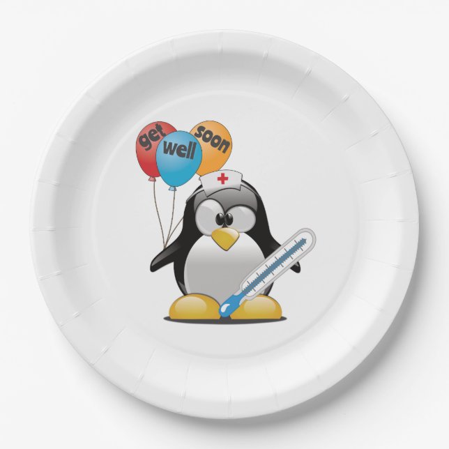 Assiettes En Carton Va-t'en bientôt. Infirmière de pingouin. (Devant)