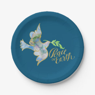 Assiettes En Carton Vacances Aquarelle Dove Gold Peace sur Terre