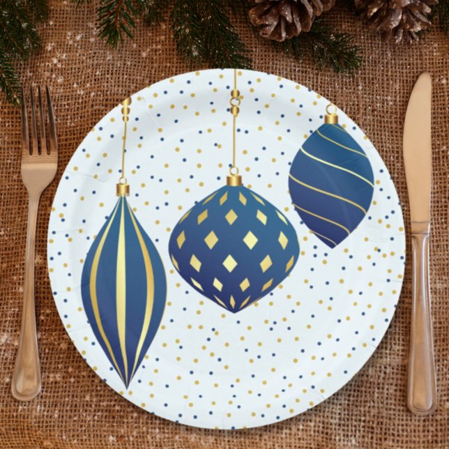 Assiettes En Carton Vacances de Noël en or bleu (Créateur téléchargé)