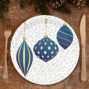 Assiettes En Carton Vacances de Noël en or bleu