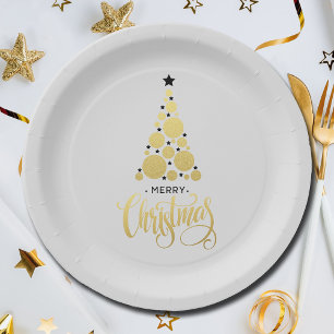 Assiettes En Carton Vacances de Noël Gold