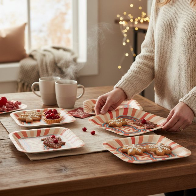 Assiettes En Carton Vacances de Noël rétro Holly Jolly Typographie (Créateur téléchargé)
