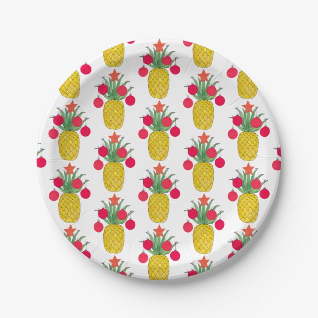 Assiettes En Carton Vacances de Noël tropicale Ananas (Devant)