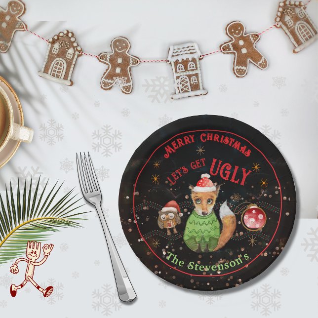 Assiettes En Carton Vacances de renard et de hibou moche (Ugly Sweater Fox & Owl Holiday Paper Plates)