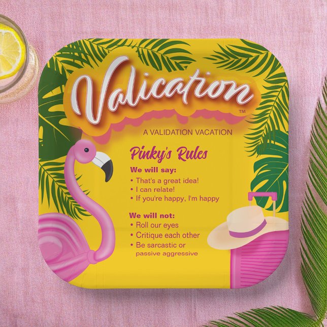 Assiettes En Carton Vacances de validation Pinky (Make an inspiring tablescape with this pink flamingo (PINKY) with handy reminders to be positive.)