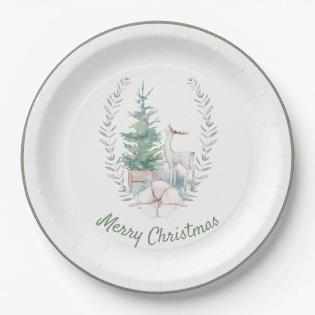 Assiettes En Carton Vacances Deer and Christmas Tree (Devant)