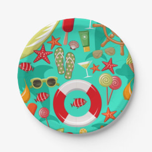 Assiettes En Carton vacances été plage motif