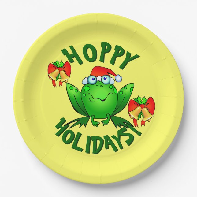 Assiettes En Carton Vacances Hoppy Cartoon Noël Frog Bows Bells (Devant)