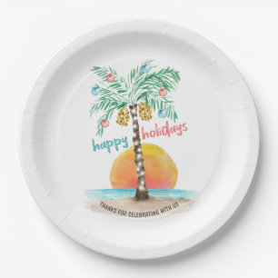 Assiettes En Carton Vacances Île Tropicale Plage Palmier Noël