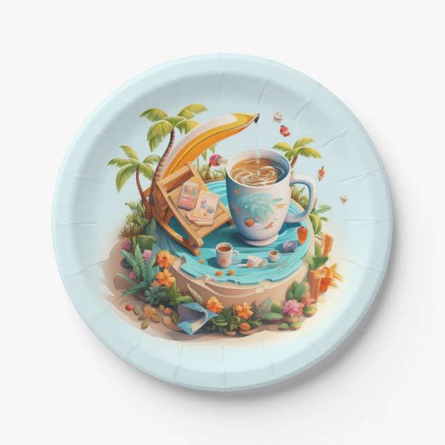 Assiettes En Carton Vacances Plage (Devant)