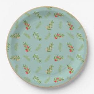 Assiettes En Carton Vacances vertes et baies Plaque de Noël