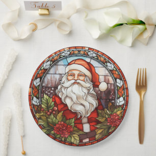 Assiettes En Carton Vacances vintage Père Noël Faux en Verre