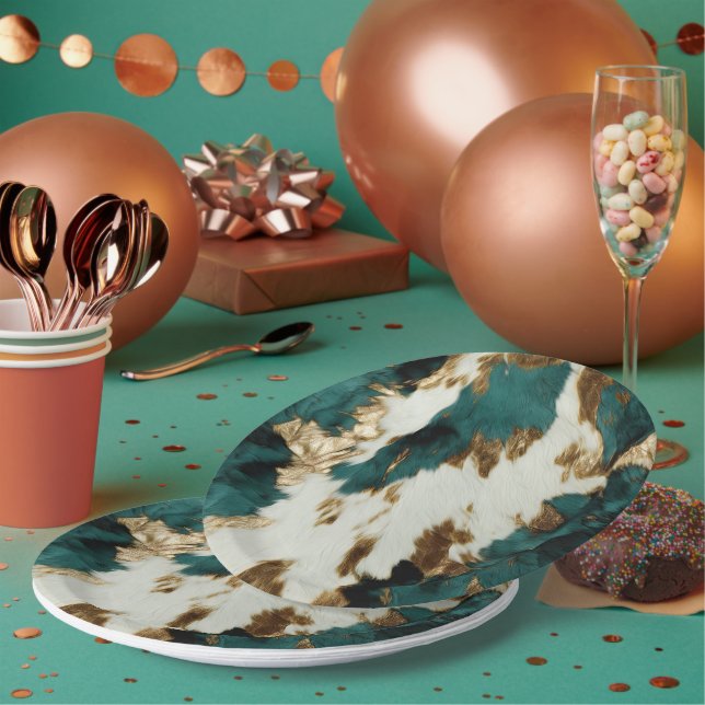 Assiettes En Carton Vache blanche de l'Ouest Emerald Gold (Multi)