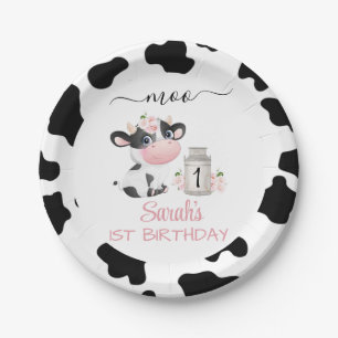 Assiettes En Carton Vache blanche florale Noir Anniversaire Plaque pap
