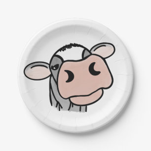 Assiettes En Carton vache de dessin animé noir blanc rose baiser gris