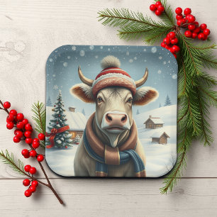 Assiettes En Carton Vache de ferme dans l'hiver de Preppy Attire et Ca