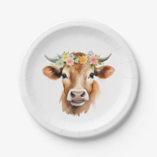 Assiettes En Carton Vache de Jersey portant des fleurs Floral Girl'ann