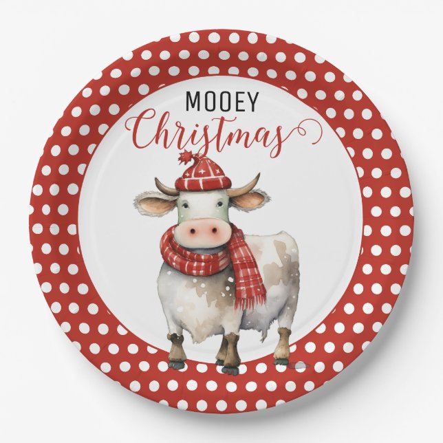 Assiettes En Carton Vache de Noël Pun (Devant)