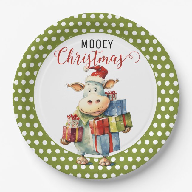 Assiettes En Carton Vache de Noël Pun (Devant)