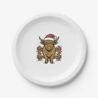 Assiettes En Carton Vache des Highlands au chapeau de Père Noël Gravur