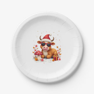 Assiettes En Carton Vache des Highlands d'automne T-shirt de Noël pour