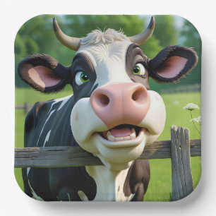 Assiettes En Carton Vache en dessin au-dessus d'une clôture