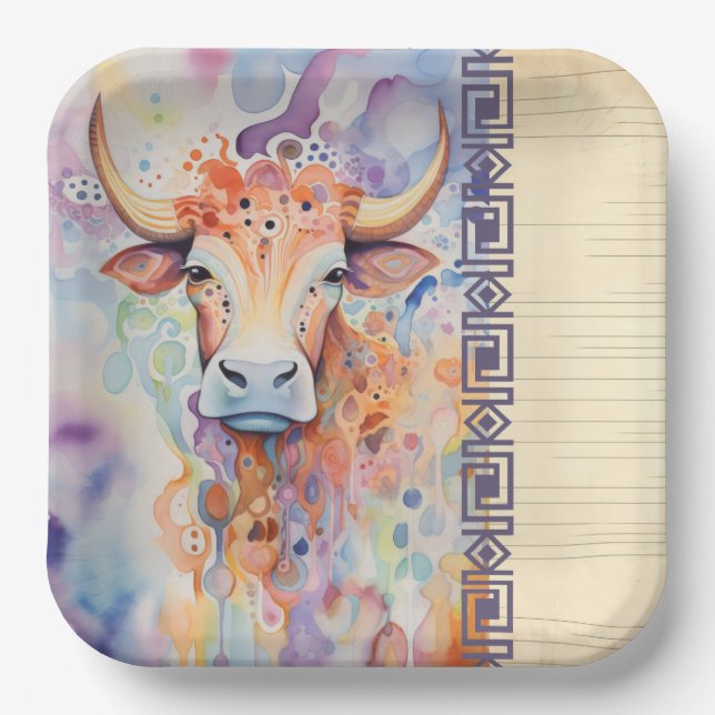 Assiettes En Carton Vache ferme pourpre (Recto)