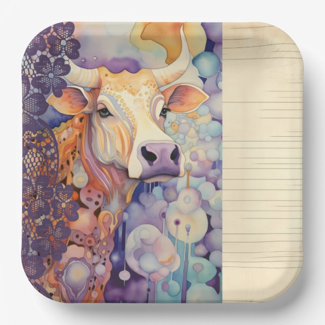 Assiettes En Carton Vache ferme pourpre (Recto)