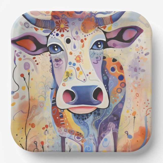 Assiettes En Carton Vache ferme pourpre (Recto)