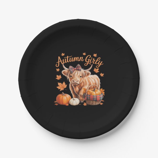 Assiettes En Carton Vache Highland Chute Automne Fille Thanksgiving C (Devant)